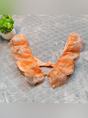 🧡 ASOS Swim Peach Ruffle Lace Bikini Top US 4 Boho Mermaid
